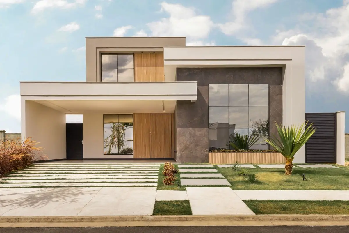 Modern house exterior with large windows, similar to new custom homes in Birmingham, Michigan